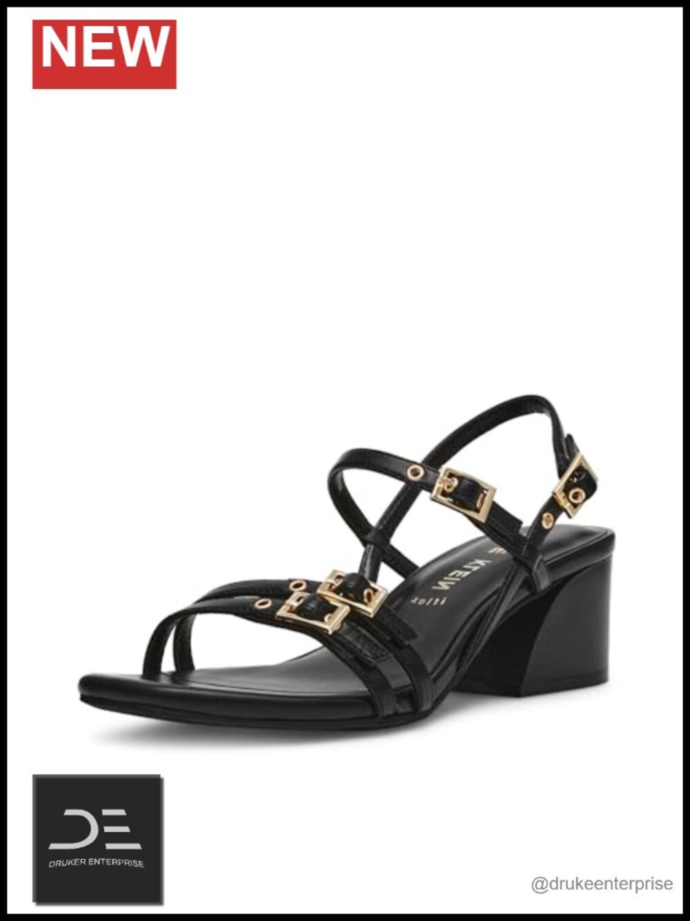 Anne Klein Mackenzie Block Heel Sandals Women's Faux Leather Square Toe